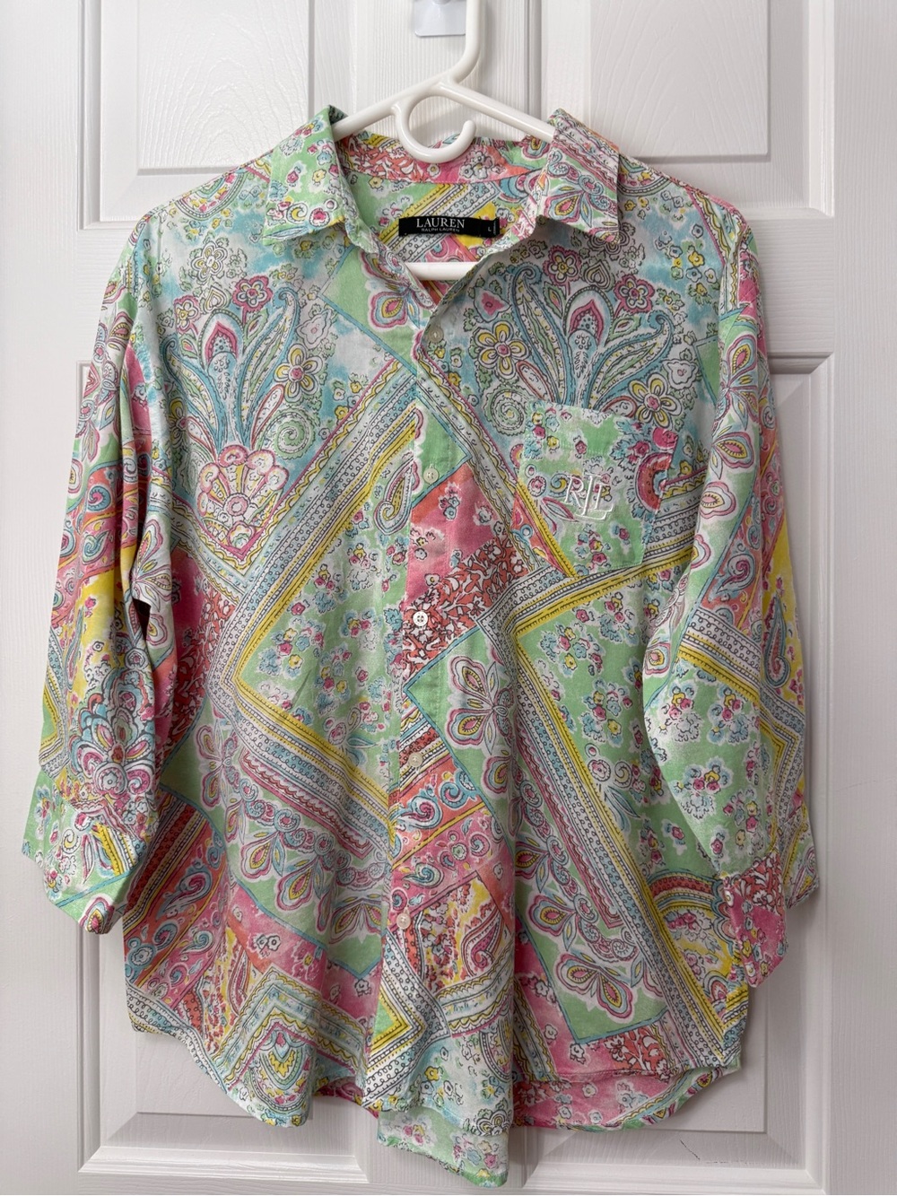 Ralph Lauren Pastel Paisley Print cropped pajama set in Mint Pink Yellow Cream